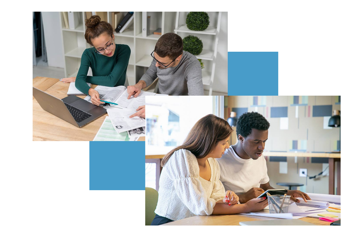 2 images d'apprentis en comptabilité en train de travailler et de se former au métier de comptable